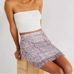 EUC!! Free People Romi Mini Skirt Size S Ruched Mesh Lavender Zebra Animal Print